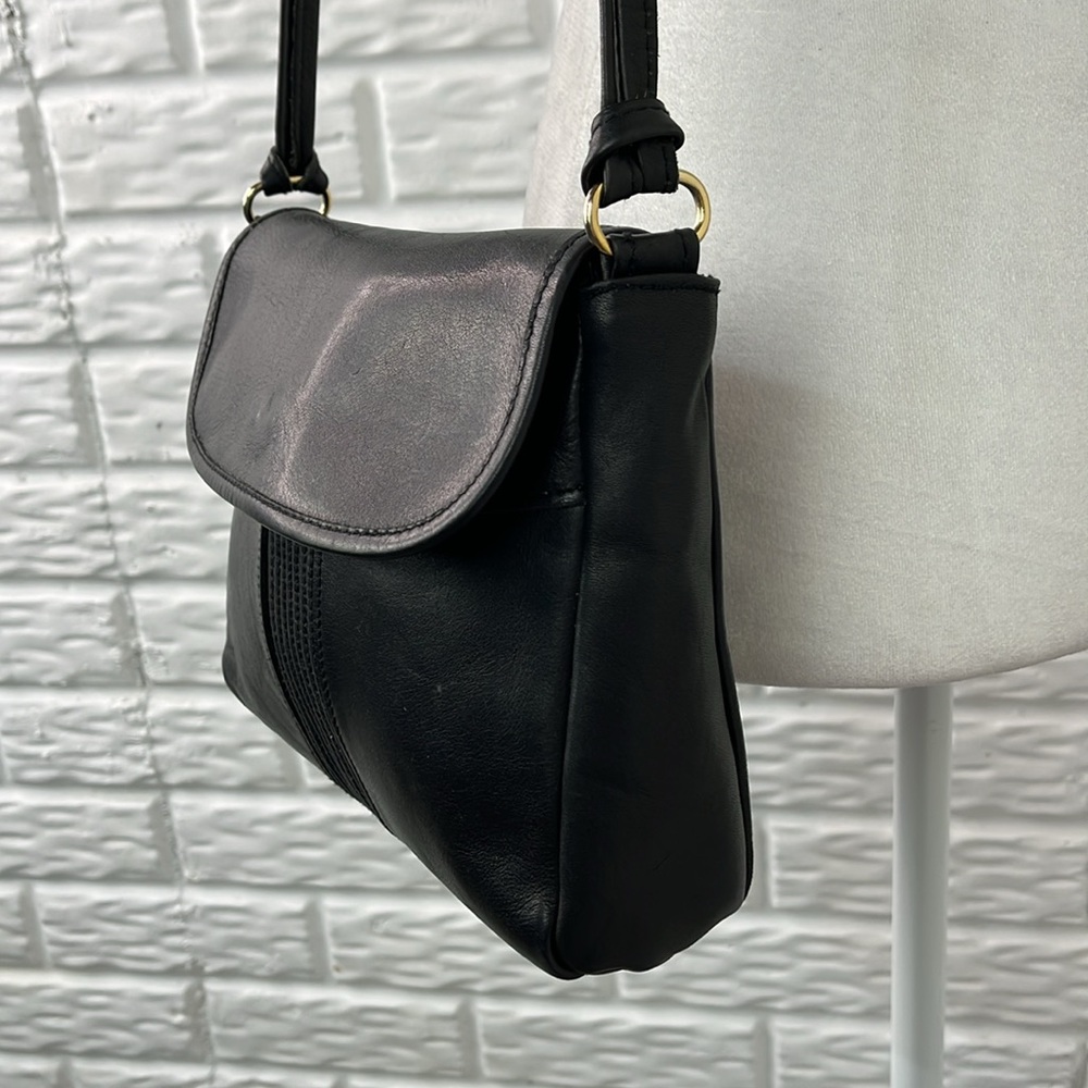 TANO BLACK LEATHER HANDBAG SHOULDER BAG MADE IN HONG KONG - Picture 4 of 15